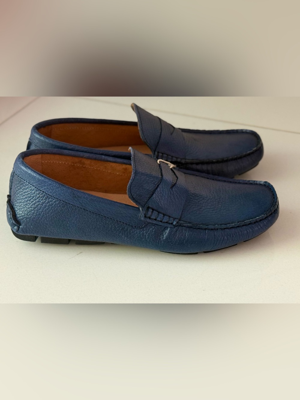 Leonardo Principi Men’s Leather Loafers EU 40 US 7 Navy Blue  Moccasins Italy